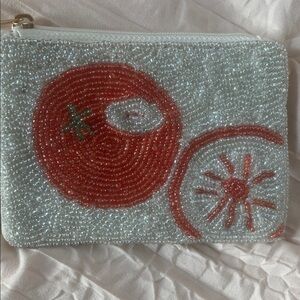 Beaded Clutch with orange and White Design